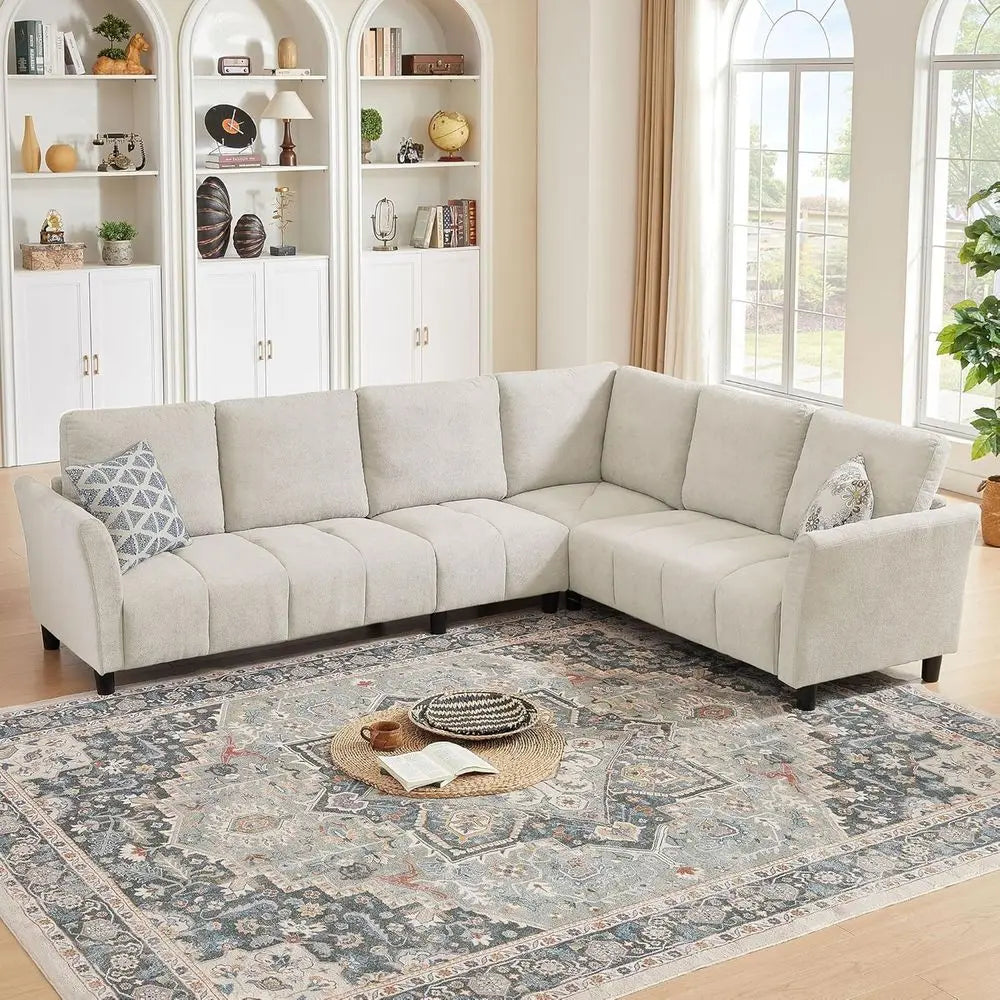 Convertible Sectional Soa Couch, 102" L Shaped Couch with Back Cushions, ern Upholstered abric 6-Seat Reversible Soa Set or Livi