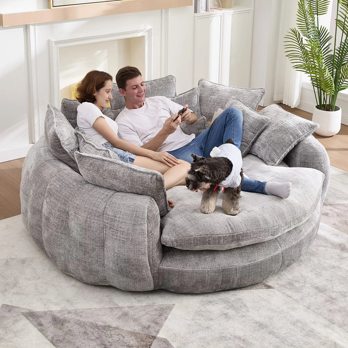 81.1" Cloud Couch Sleeper Sofa, Oversized Round Chaise Lounge Chair with 14 Pillows, Modern Chenille Boneless Couch, Memory Foam
