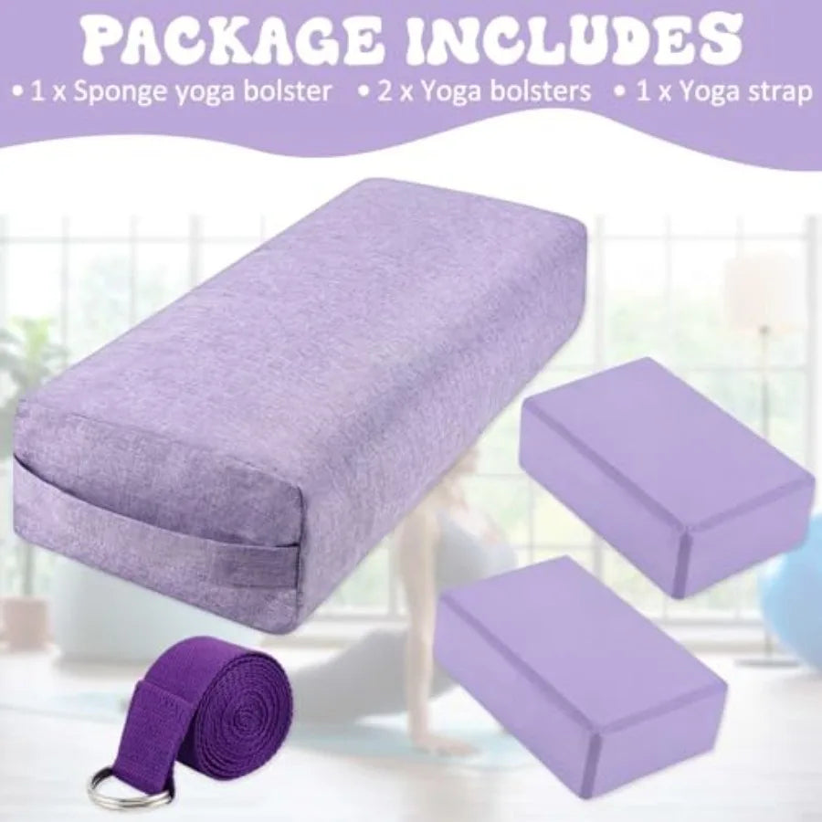 4 Pcs Yoga Bolster Pillows Blocks with Strap Set Comfortable Meditation Pillow with Carry Handle for Restorative Non Slip Reusa