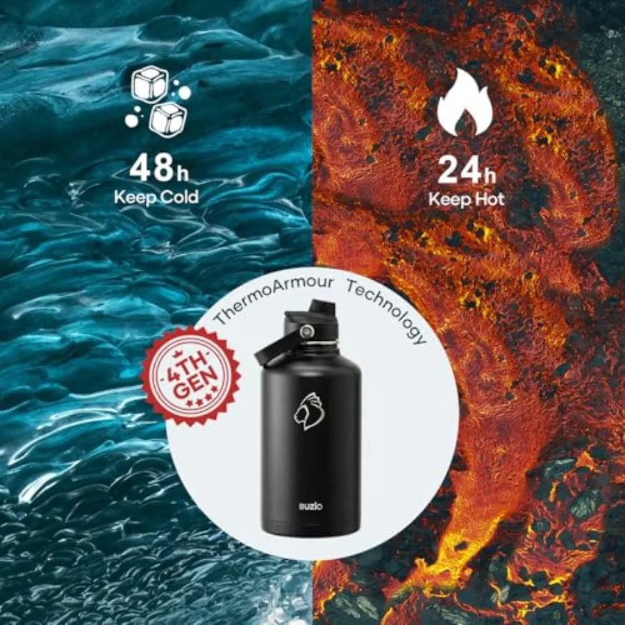Vacuum Insulated Stainless Steel Water Bottle 64oz Cold for 48 Hrs/Hot for 24 Hrs BPA Free Double Wall Travel Mug/Flask for Out