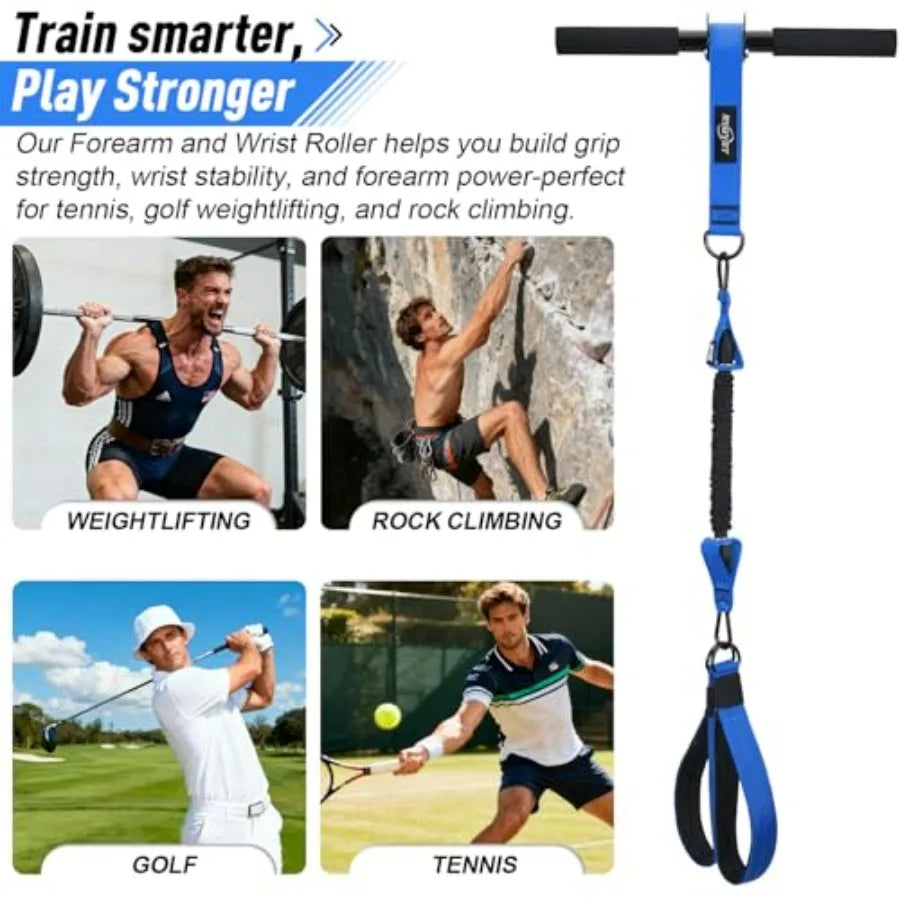 2-in-1 Forearm Strengthener with Adjustable Resistance Bands and Door Anchor for Wrist Roller Ideal for Grip Chest and Core Wor