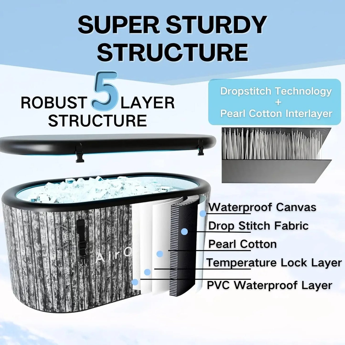 Large Inflatable Cold Plunge Tub 216 Gallon Portable Durable Ice Tub For Recovery Gym Training Water Chiller Compatible