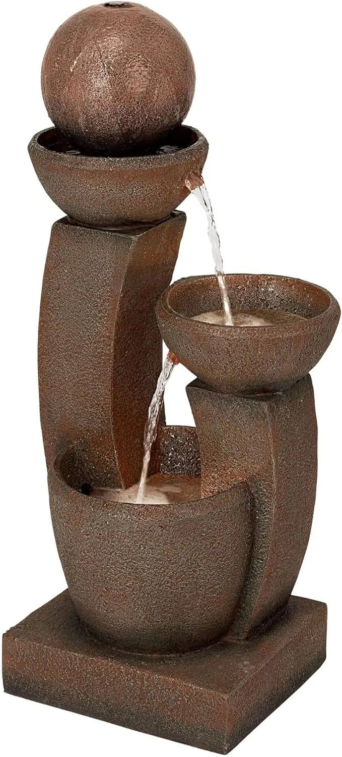 Curved Columns 31 High Modern Zen Indoor Outdoor Faux Stone Floor Fountain with Light LED Waterfall Bowl