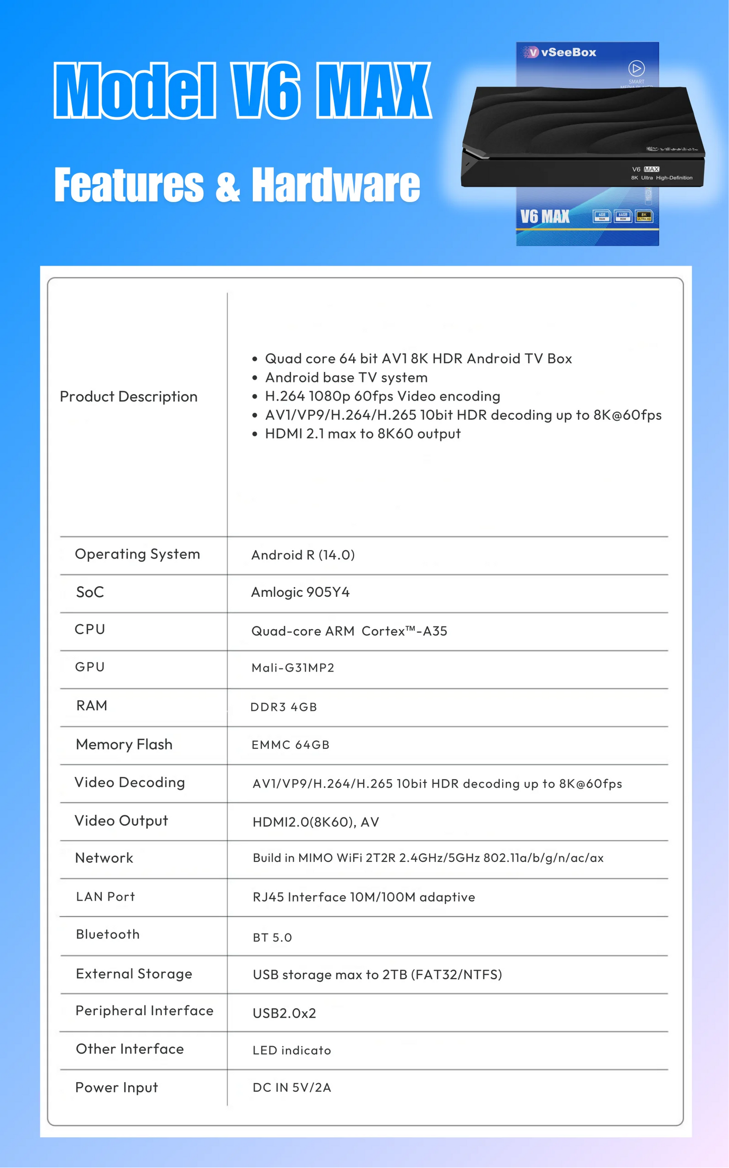 vSeeBox V6 Max 64GB 8K HD Officially Authorized Voice Control
