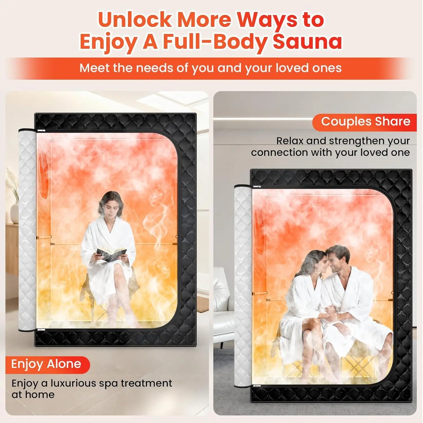 2 Person Sauna, Upgraded Portable Sauna for Home, Extra Large Personal Steam Sauna Box with 2 Steamer,