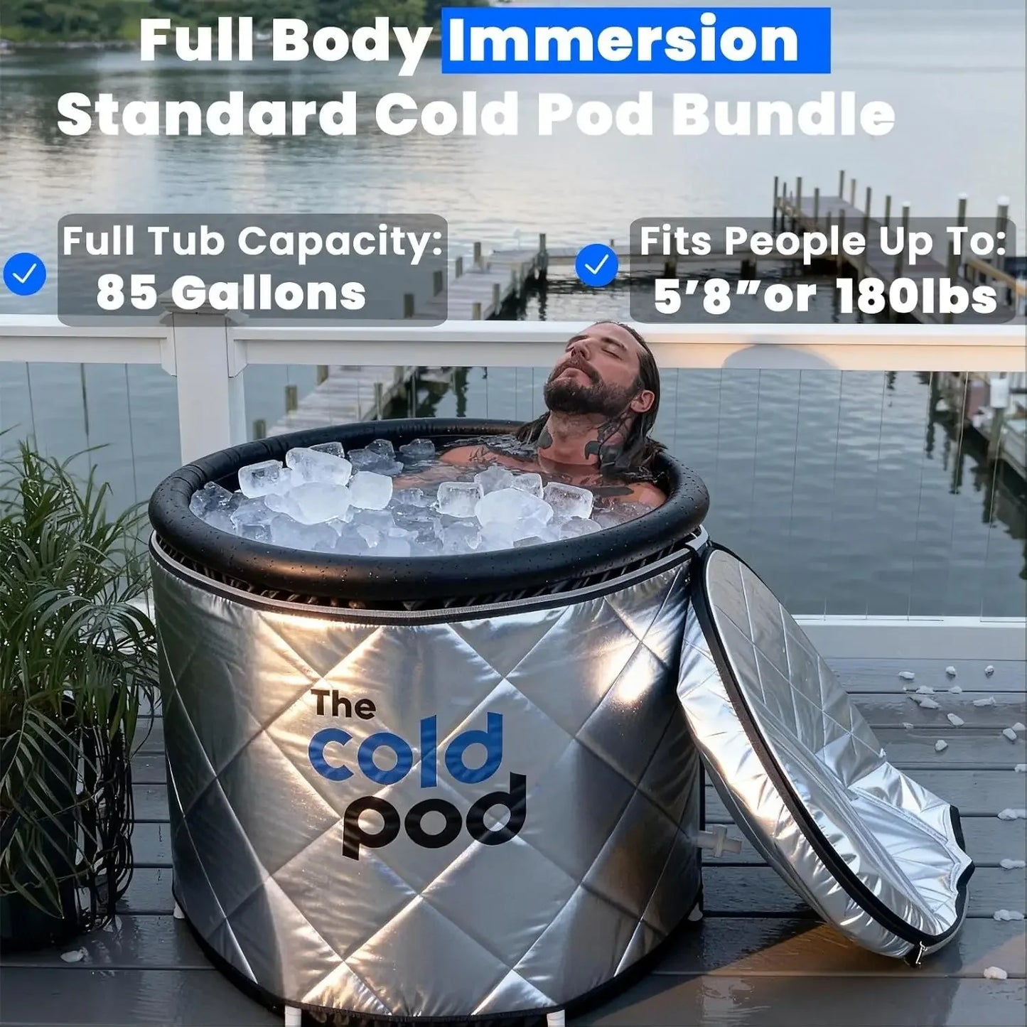 Cold Plunge Tub 85 Gal Round Tub Full Wrap UV Reflective Insulation Cover Bundle Indoor Outdoor Use Portable Ice Bath Tub Athlet