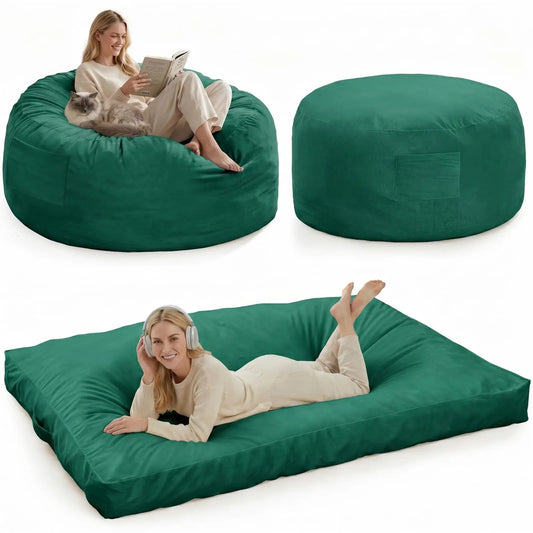 Large Adult Bean Bag Chair, 4 In 1 Convertible Bean Bag Bed, Memory Foam Floor Sofa, Flannel Cover With Inner Liner For Home