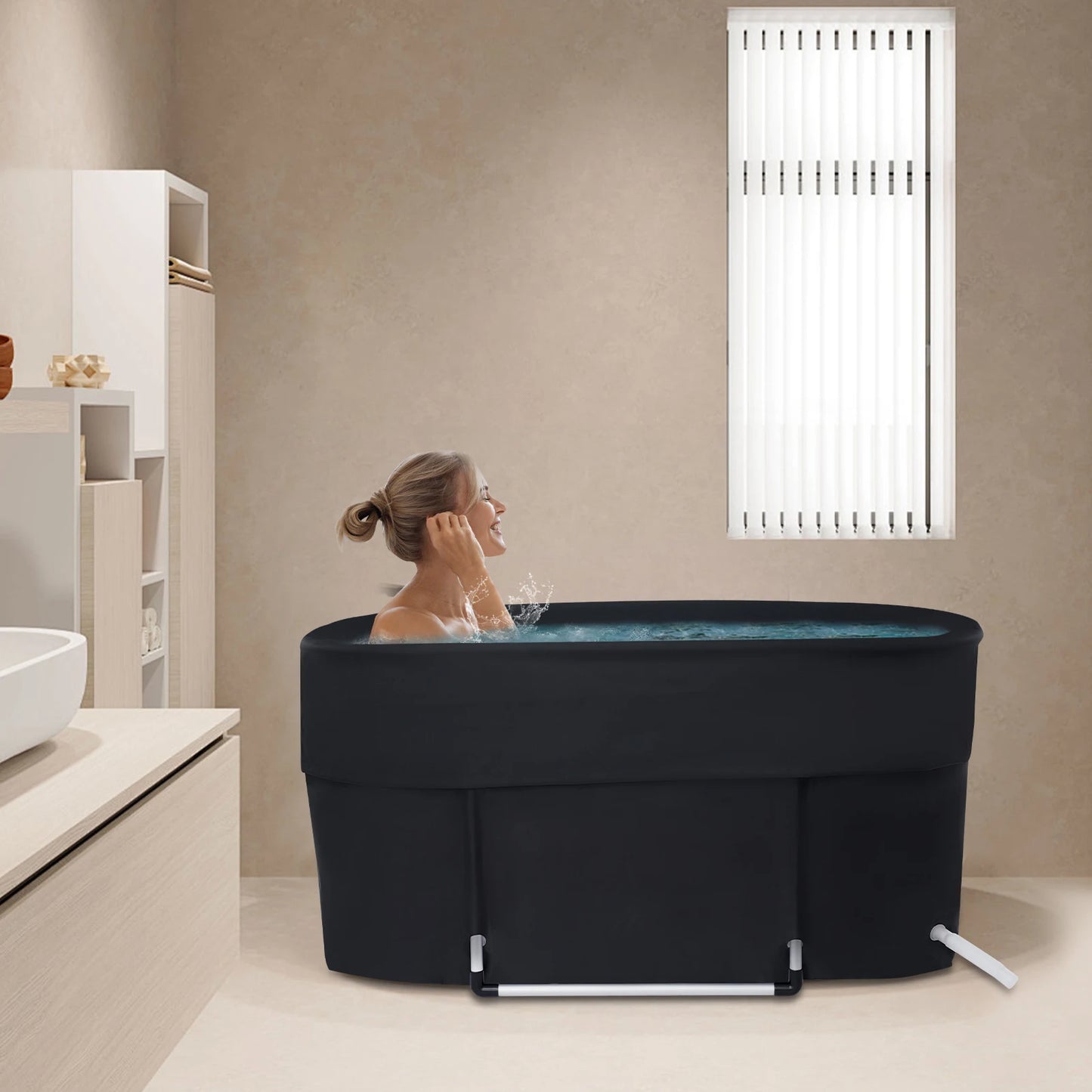 6-layer Insulation Portable Bathtub, 45.3*22.4*21.7in Foldable Bath With Storage Bag, Outdoor Indoor Cold&Hot Bidet For Homes, RVs, Travel, Camping