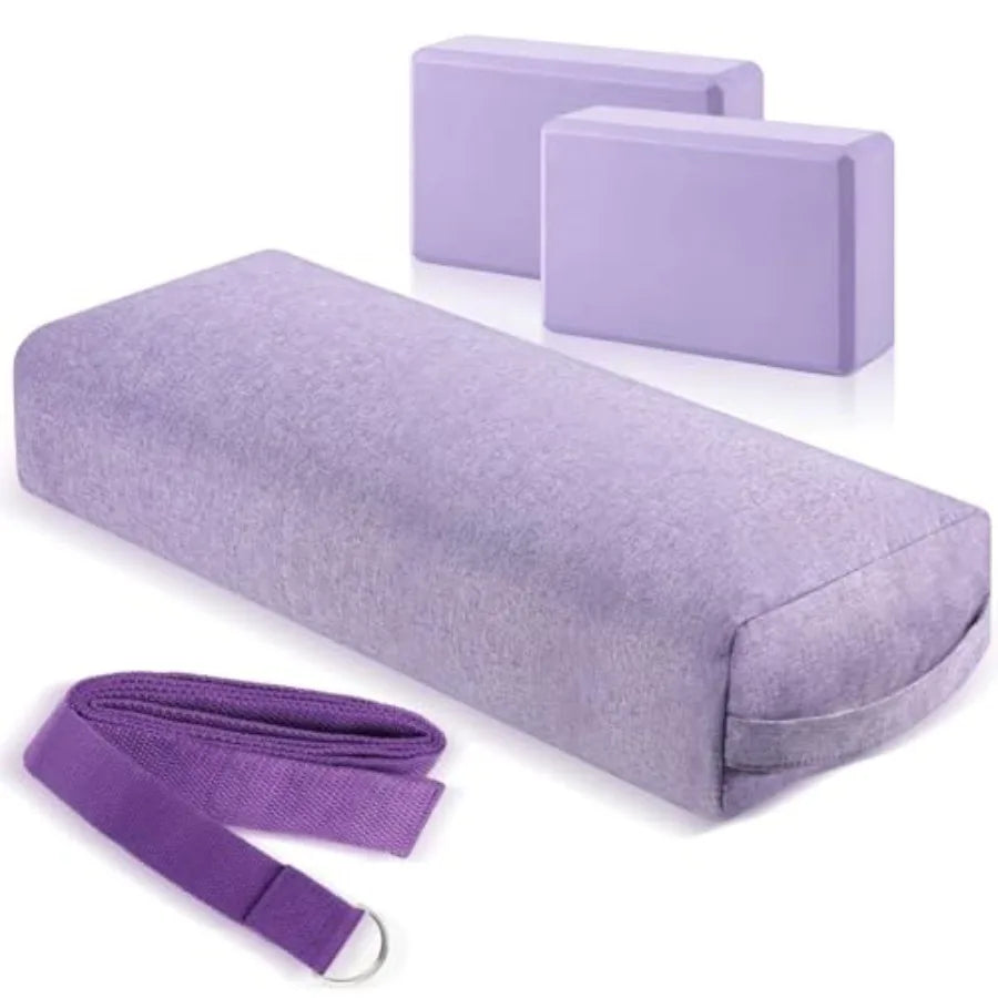 4 Pcs Yoga Bolster Pillows Blocks with Strap Set Comfortable Meditation Pillow with Carry Handle for Restorative Non Slip Reusa