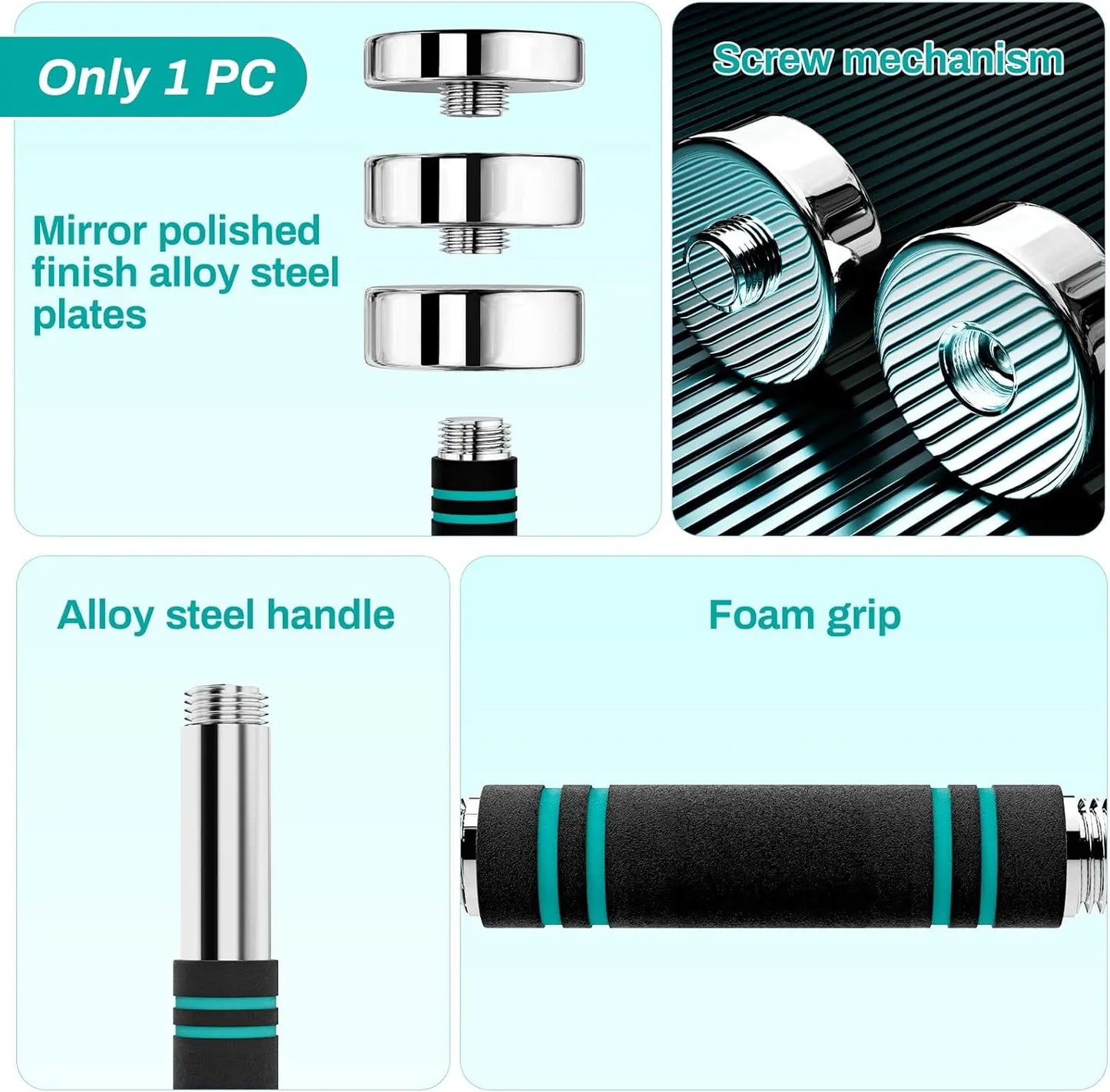 Adjustable Steel Dumbbell 5/10/15lb, Non-Slip Foam Handle for Home Gym Office Exercise