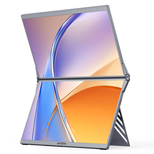 ARZOPA Dual Portable Monitor 15.6" Stacked Monitor Laptop Dual Screen Folding IPS Screen with Type-C Mini Hdmi