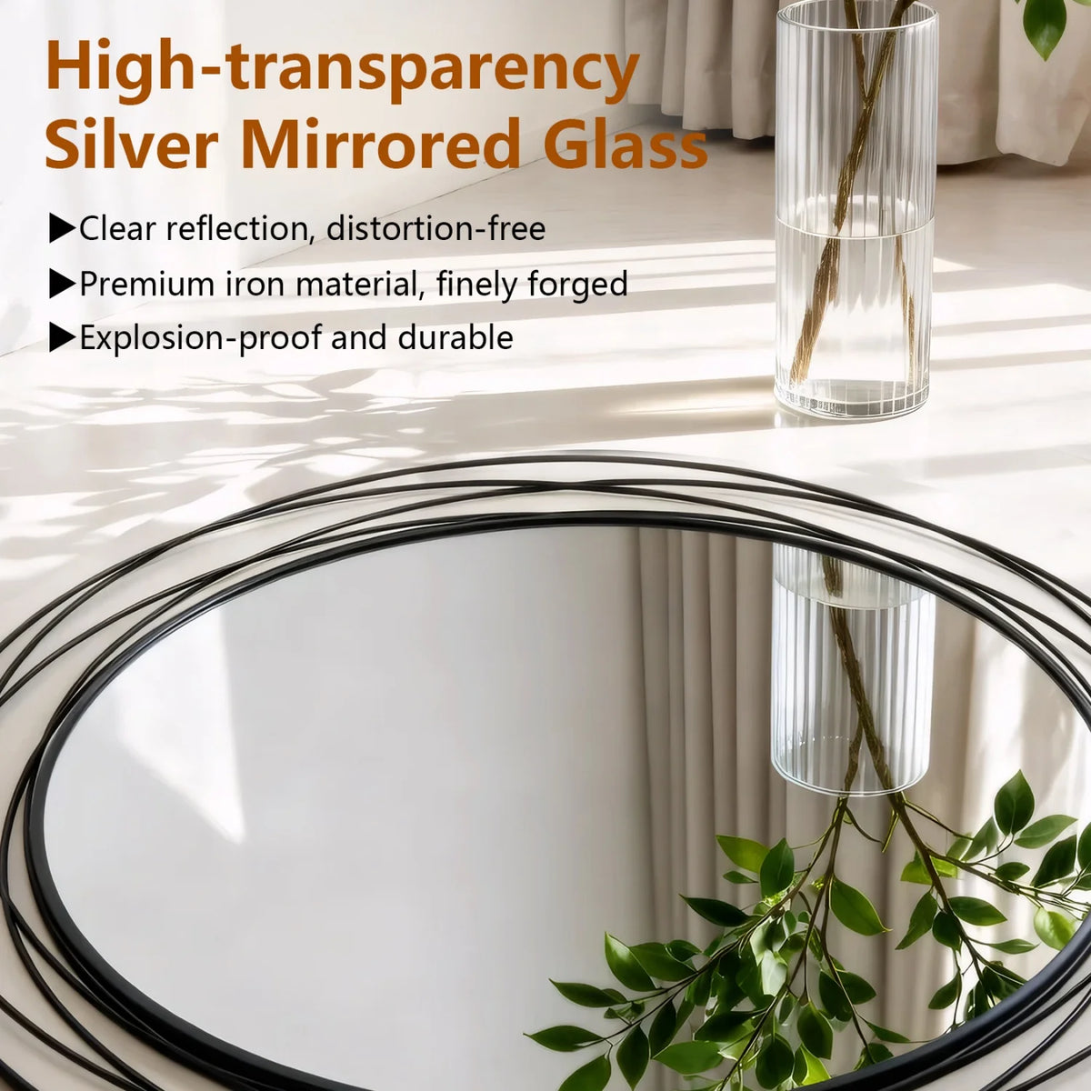 80CM Black Decorative Mirror for Wall Decor Round Iron Wire Frame Living Room Bathroom Entryways Mirror Makeup Vanity Mirror