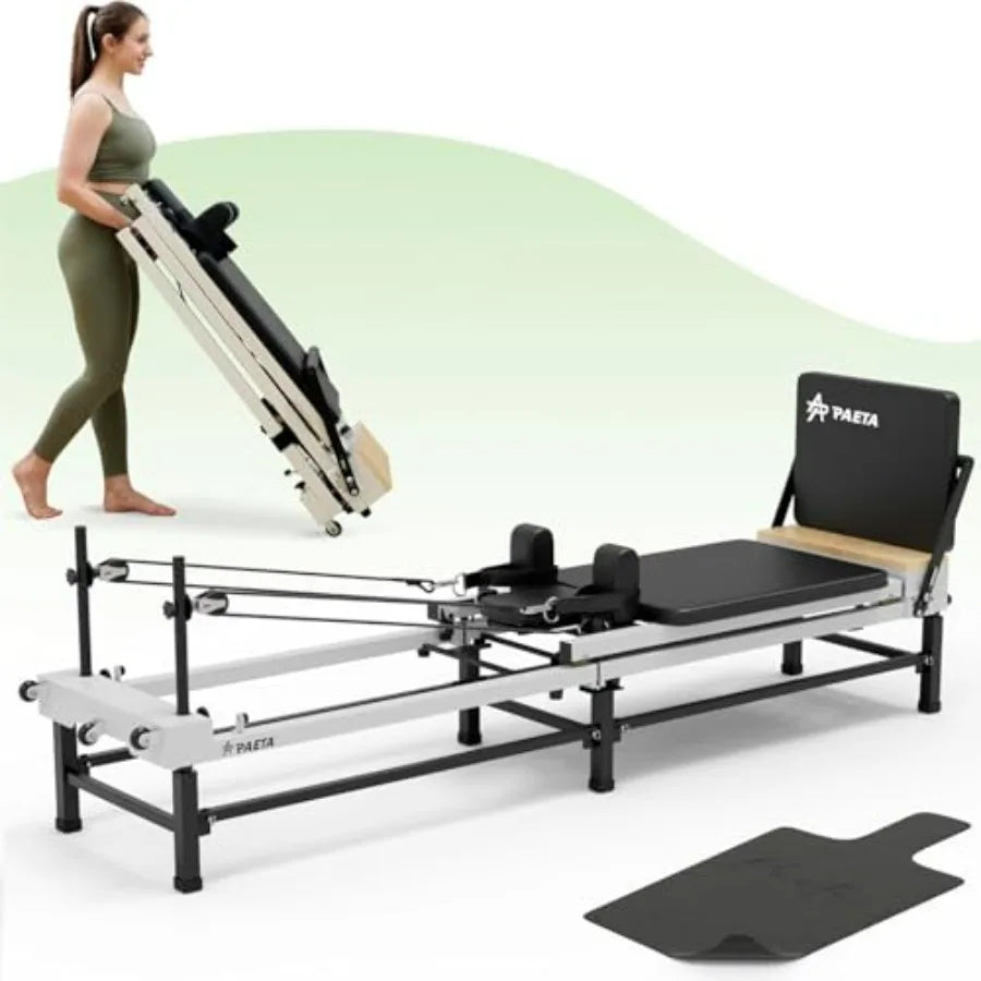 Foldable Pilates Reformer 91 with Adjustable Hght Piano Wire Springs and Jump Board Black Fitness Equipment for Home Studio