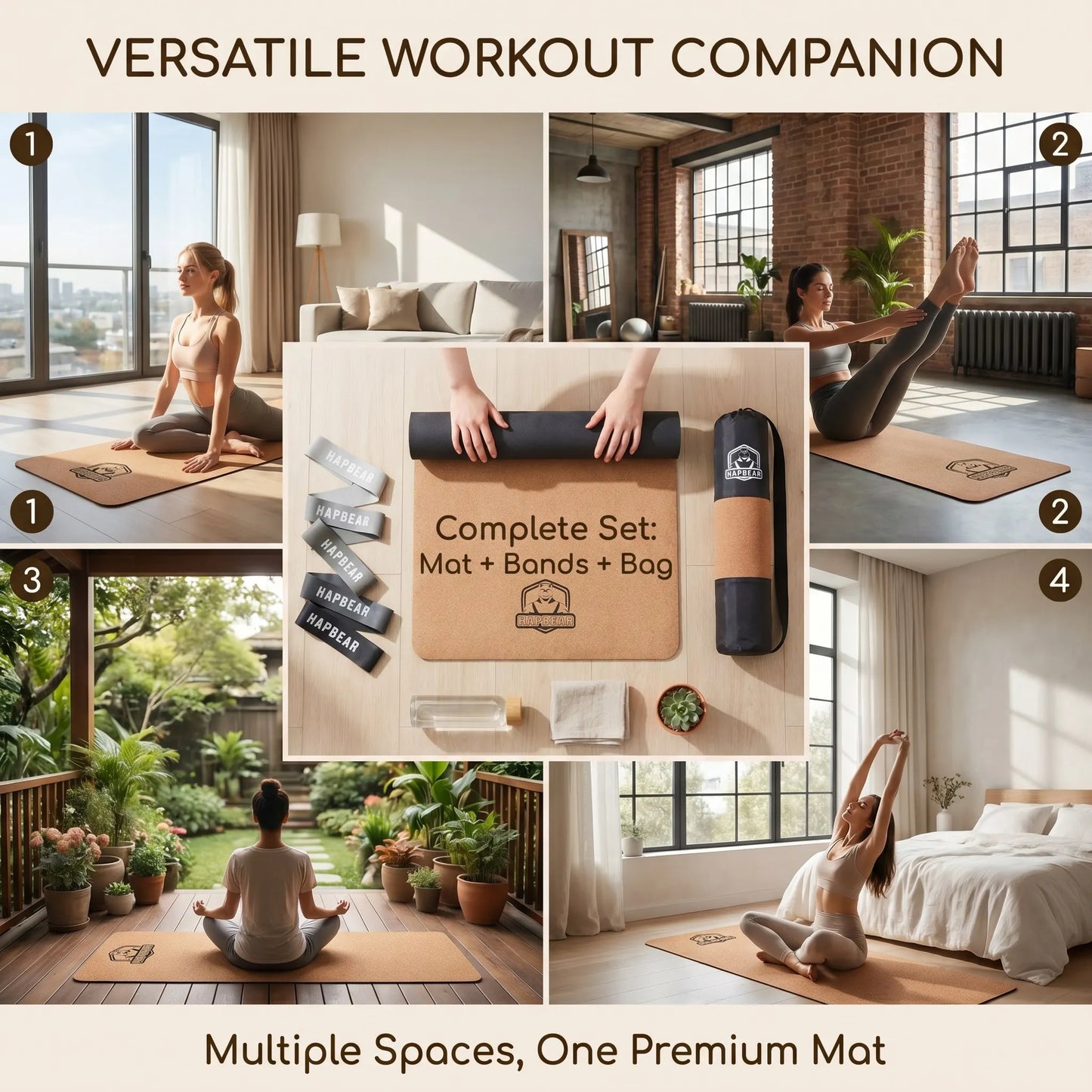 HAPBEAR Large Cork Yoga Mat - 72"x36" Wide Non-Slip for Home Workout, Yoga, Pilates & Stretching - 6mm Cushioned Support & Durable - Carry Bag Included