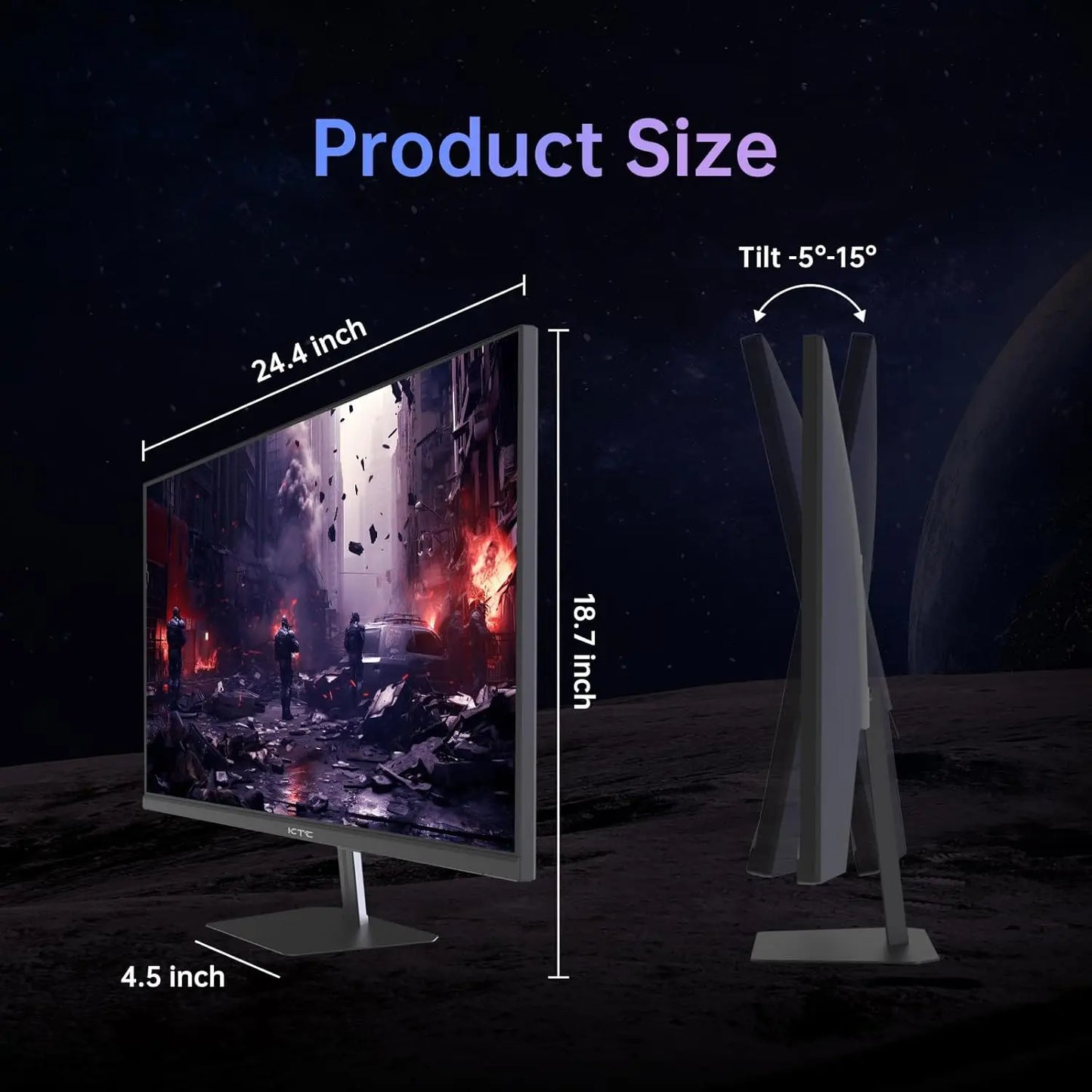 24.5" 180Hz Gaming Monitor, Fast IPS 1080P 1ms, 128% sRGB HDR10, FreeSync, HDMI x2/DP, VESA, Tilt Adjustable