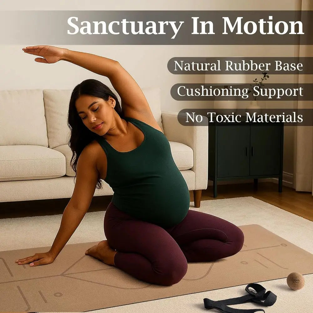 Sustainable Eco-Friendly Cork and Rubber Yoga Mat Set with Ball, Strap, and Alignment Lines - Thick, Non-Slip, Sweat-Resistant,