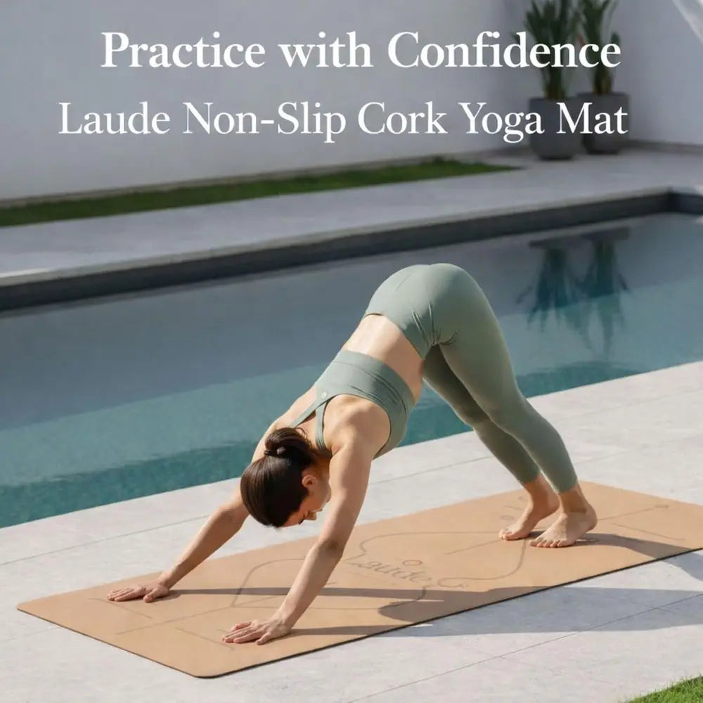 Sustainable Eco-Friendly Cork and Rubber Yoga Mat Set with Ball, Strap, and Alignment Lines - Thick, Non-Slip, Sweat-Resistant,