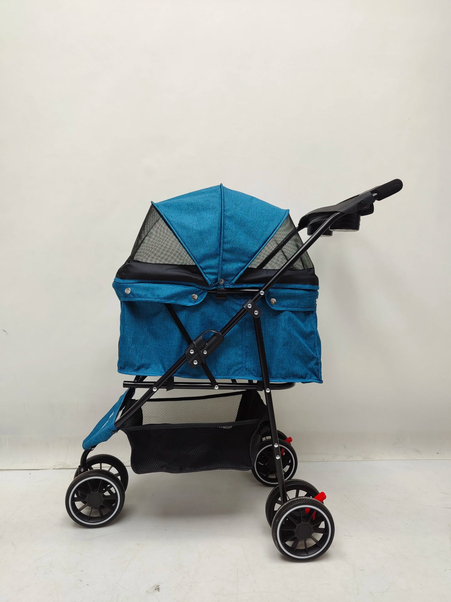 Foldable 3-Wheel Pet Stroller for Small to Medium Dogs and Cats with Mesh Canopy Cup Holders Easy Assembly