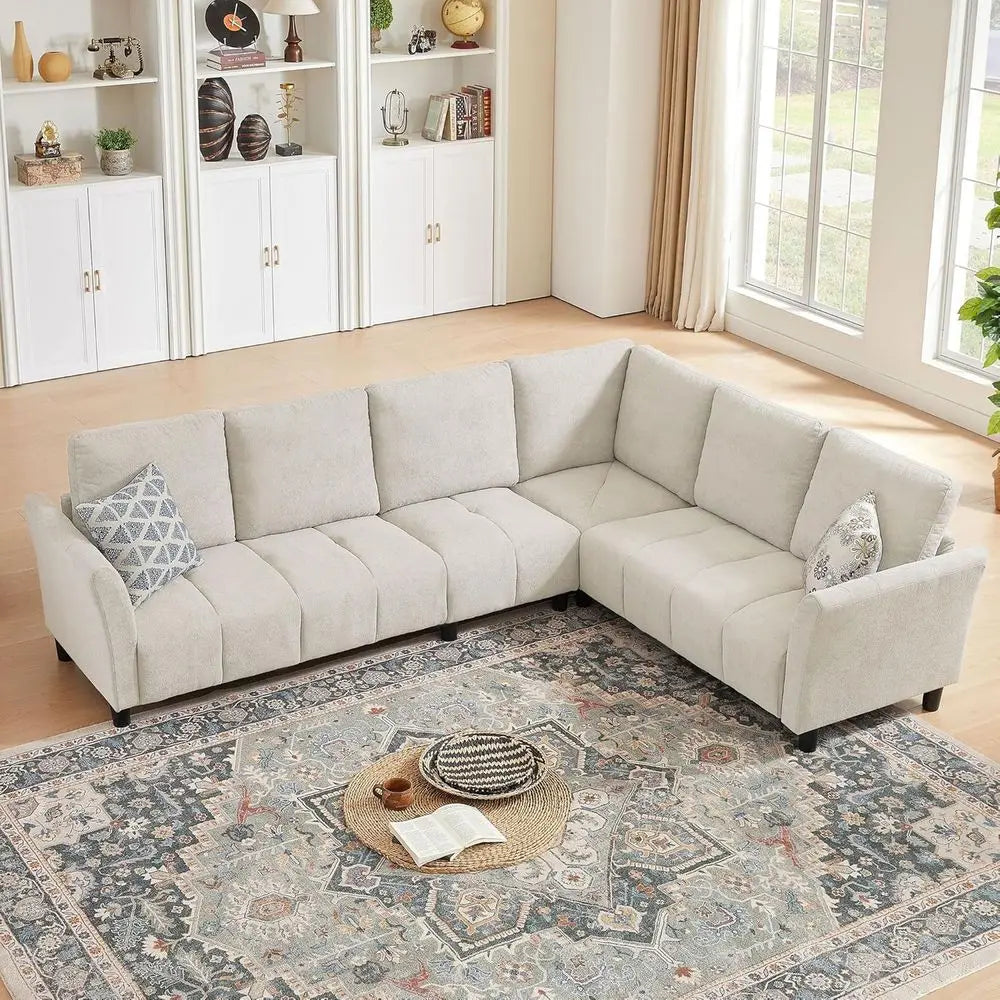 Convertible Sectional Soa Couch, 102" L Shaped Couch with Back Cushions, ern Upholstered abric 6-Seat Reversible Soa Set or Livi