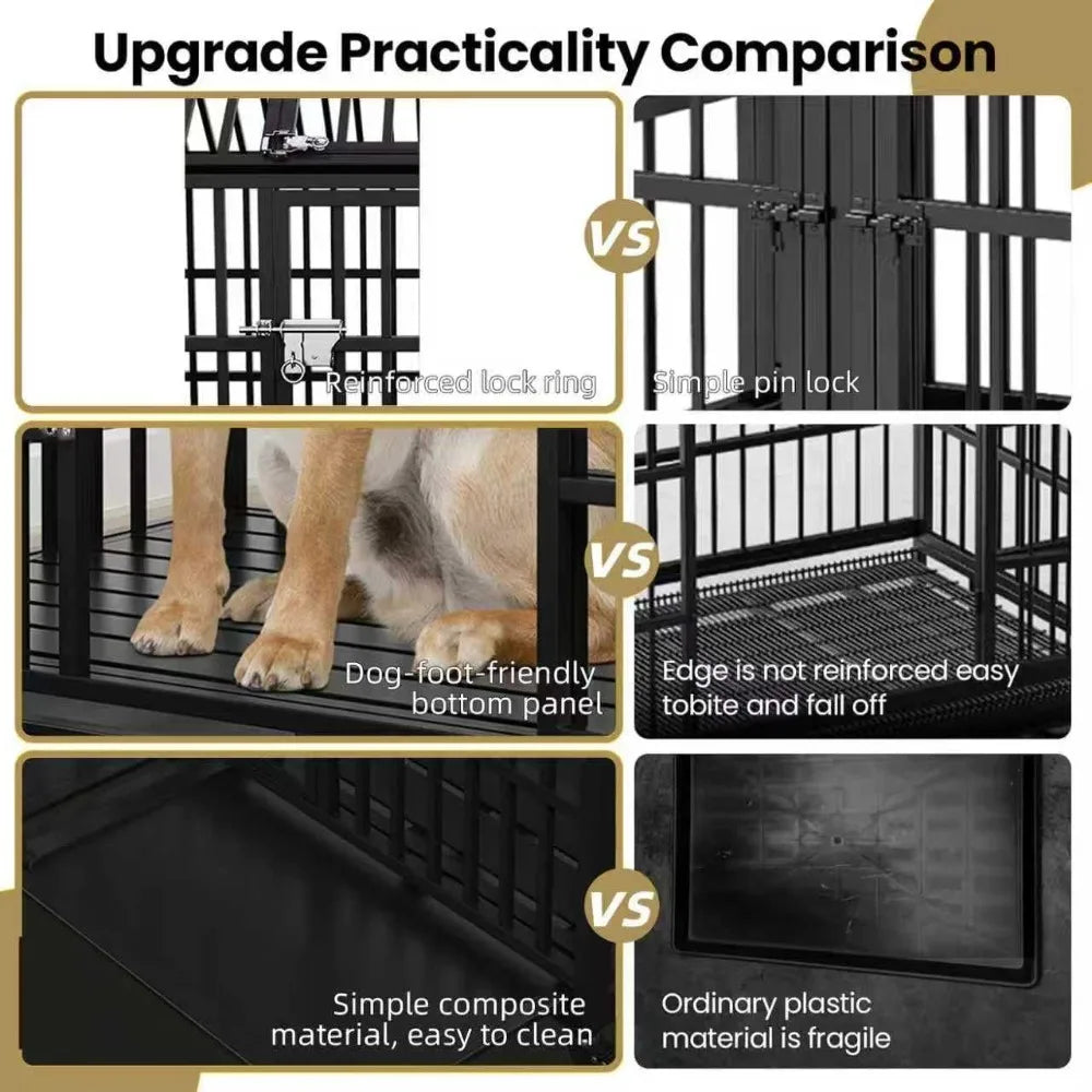 54" Heavy Duty Dog Crate with Mat, XL/XXL Indoor Kennel for Large Dogs, Double Door Design