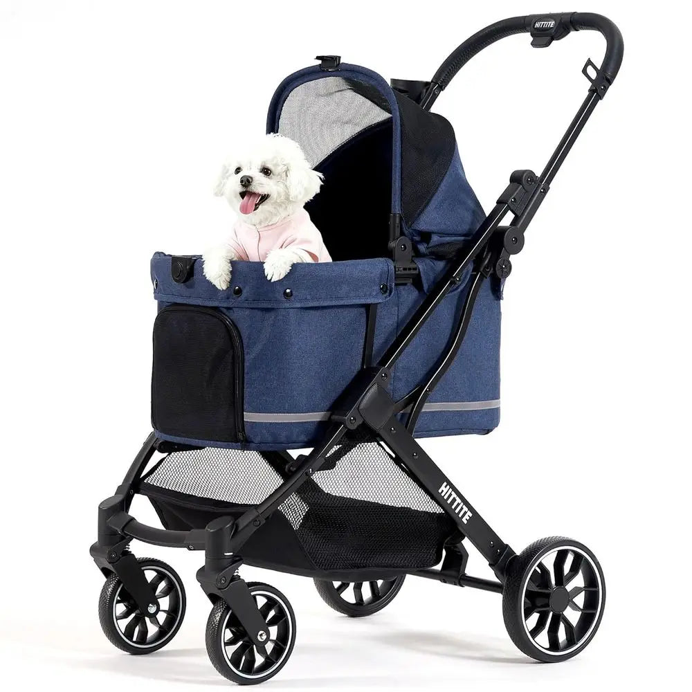 Stroller with Weatherproof Cover, All-Terrain 4-Wheel Cat & Dog Stroller with Adjustable Canopy, Foldable Dog Strollers with Sto