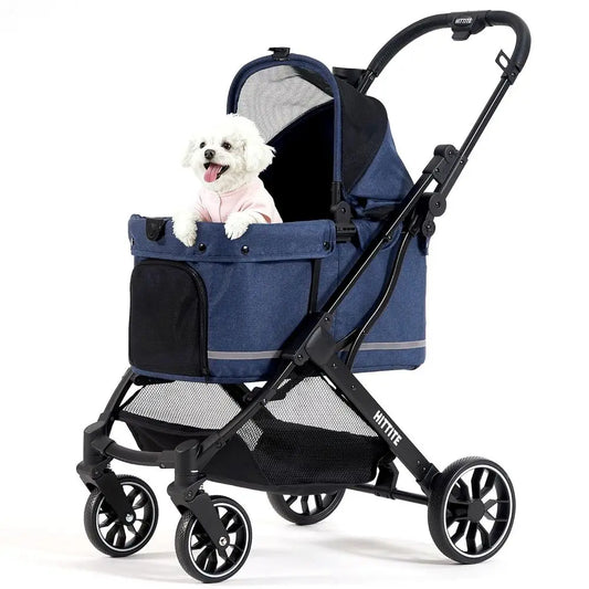 Stroller with Weatherproof Cover, All-Terrain 4-Wheel Cat & Dog Stroller with Adjustable Canopy, Foldable Dog Strollers with Sto