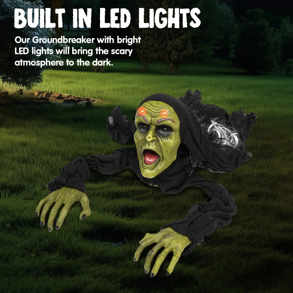 Halloween Decoration Outdoor Zombie Groundbreaker Halloween Outside Zombie Decor with Sound and Flashing Eyes, Scary Groundbreaker for Yard Lawn Graveyard Decorations