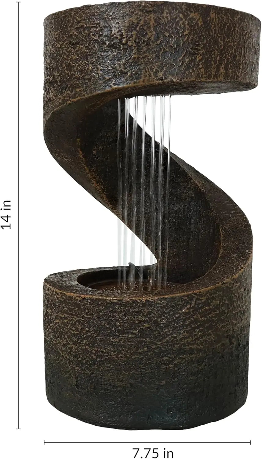 14 Inch Indoor Desktop Water Fountain with LED Lights - Relaxing Spiral Design for Office, Bedroom, Living Room