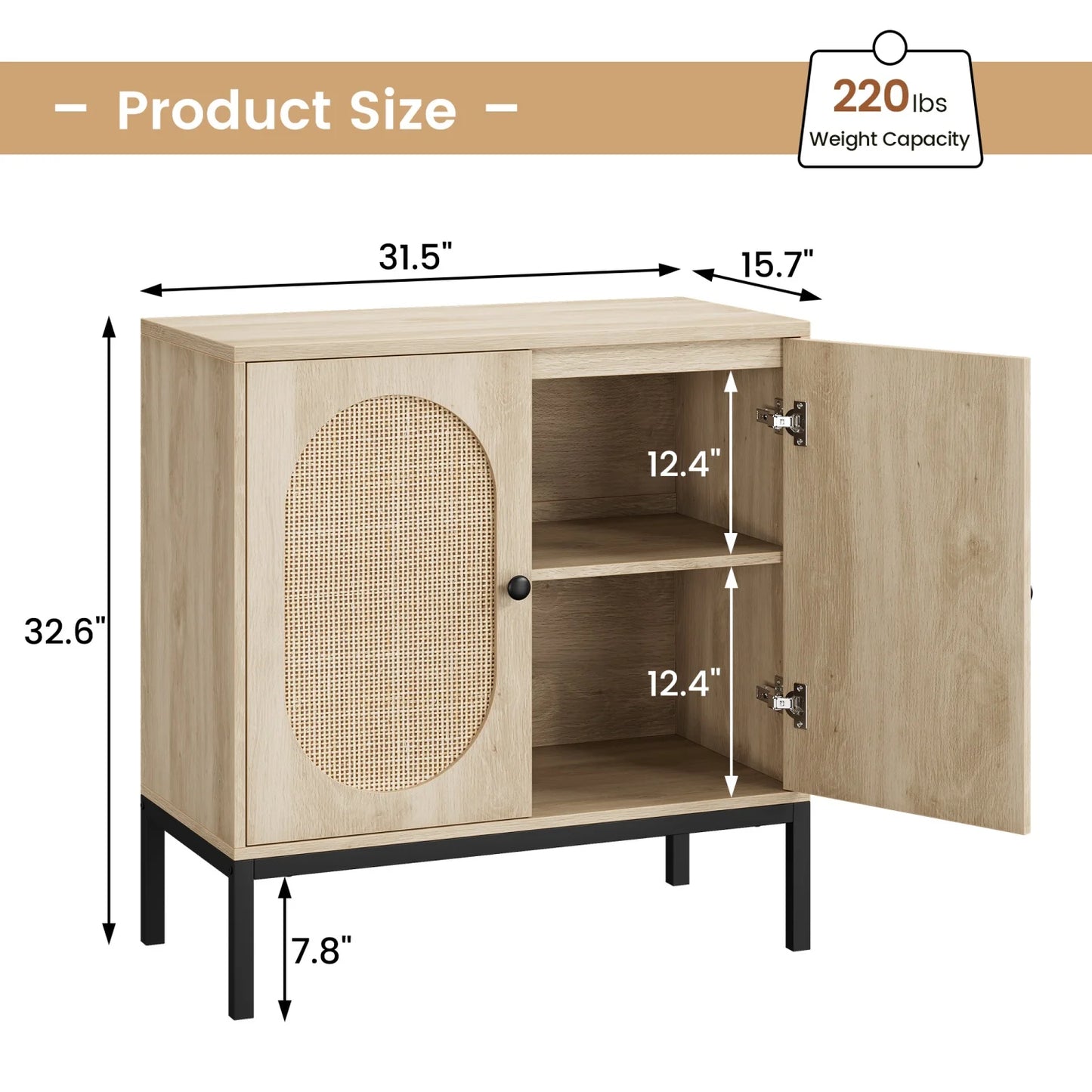 Sideboard Buffet Cabinet, Wooden Storage Cabinet with Adjustable Shelves Wood Console Cabinet with Storage for Dining Room