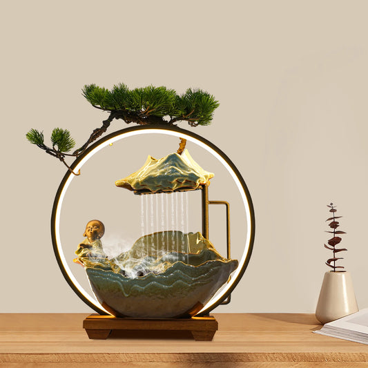 Desktop Water Fountain Decoration Chinese ancient style small flowing ornaments Poetry and Book Monk Ceramic decoration Indoor