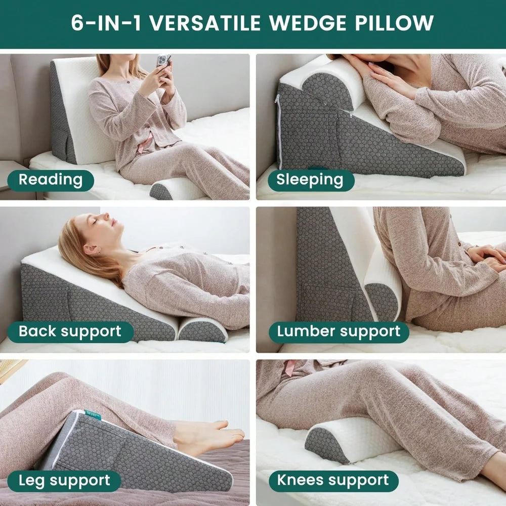 TAIMASI Wedge Pillow With Extra Bolster, Bed Wedge Pillow For Sleep Apnea, Acid Reflux Relief, Back Pain, After Surgery, 30 Degr