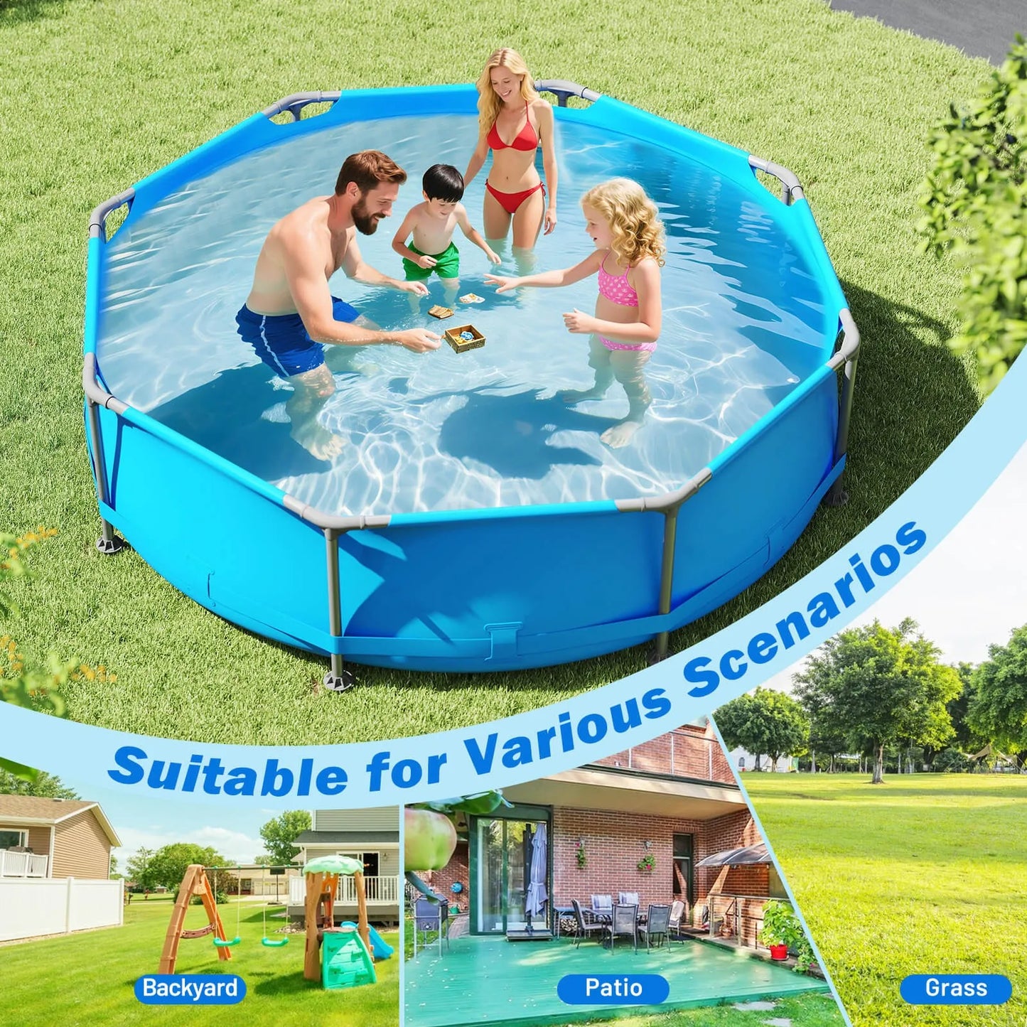 Outdoor Hot Tubs 1158 Gal Outdoor Family Swimming Pool with Metal Frame Multi Layer PVC Fabric
