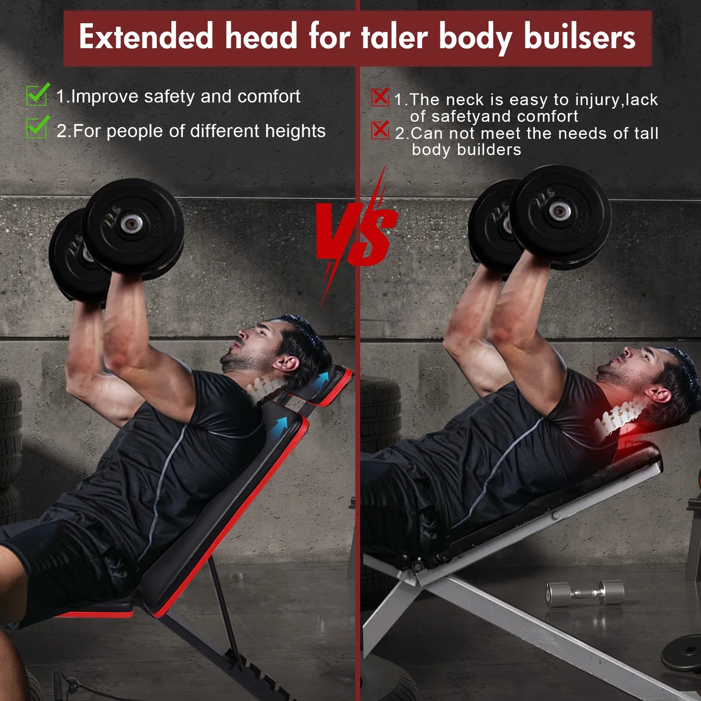 7-Level Foldable Weight Bench Adjustable Leg Extended Headrest Dumbbell Bench Incline Decline Bench for Full Body Strength Train