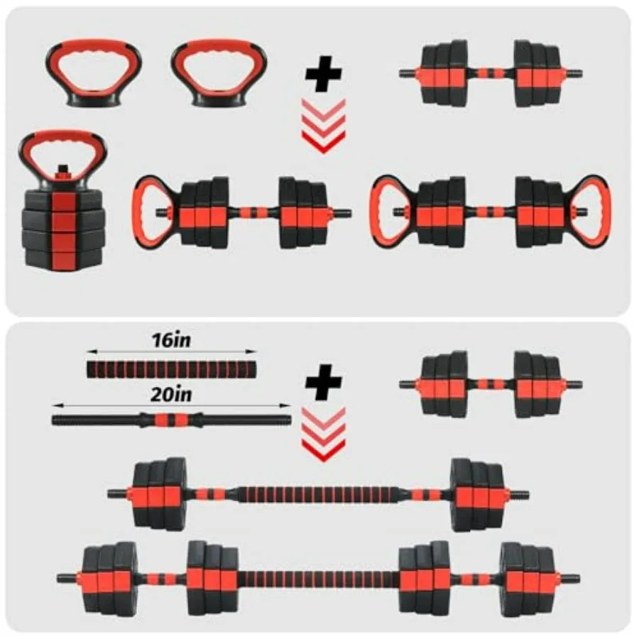 4-in-1 Octagonal Adjustable Dumbbell Set 66 Lbs Converts to Barbell Kettlebell Push-Up Stand Home Gym Free Wghts for Men Women