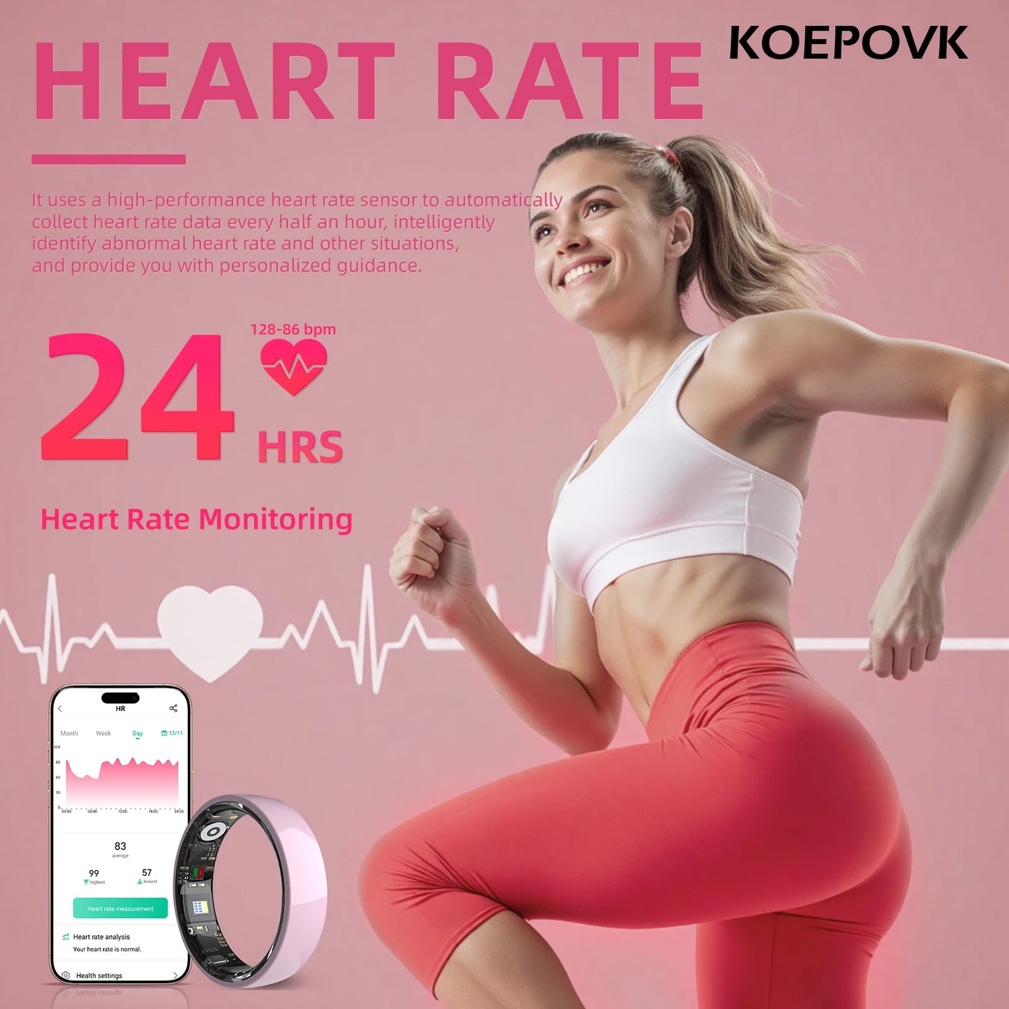 Fashion Ceramics Smart Ring White, black, pink with Charging Case, Health & 24/7 sleep monitoring,IP68 Water, Multi-sport Modesproof,