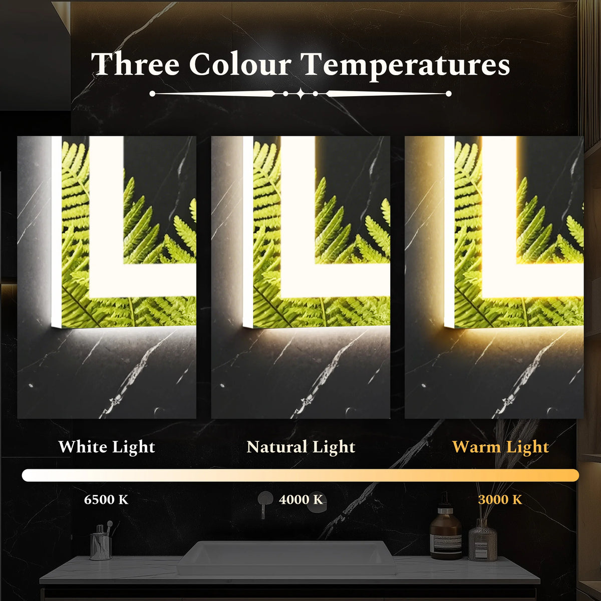MCQ Rectangle LED Bathroom Mirror with Lights Tempered Glass Makeup Memory Function Dimmable Anti-Fog Front Lit Backlit Lighted Modern Vanity Mirror for Home Bedroom