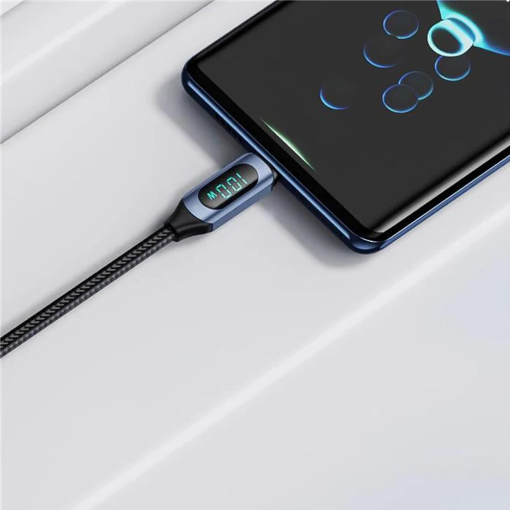 100W 1m/2m Real-time Digital Dispaly Type C to Type C Cable PD Fast Charger USB C to USB C Cable For iphone 15 16 Data Cord Wire