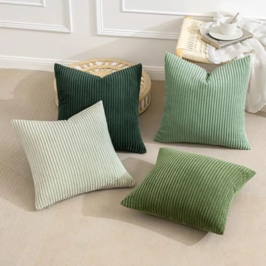 Boho Farmhouse Throw Pillow Covers 18x18 Inch Set of 4 Mordern Nordic Cushion Covers Soft Corduroy Spring Home Decor for Couch