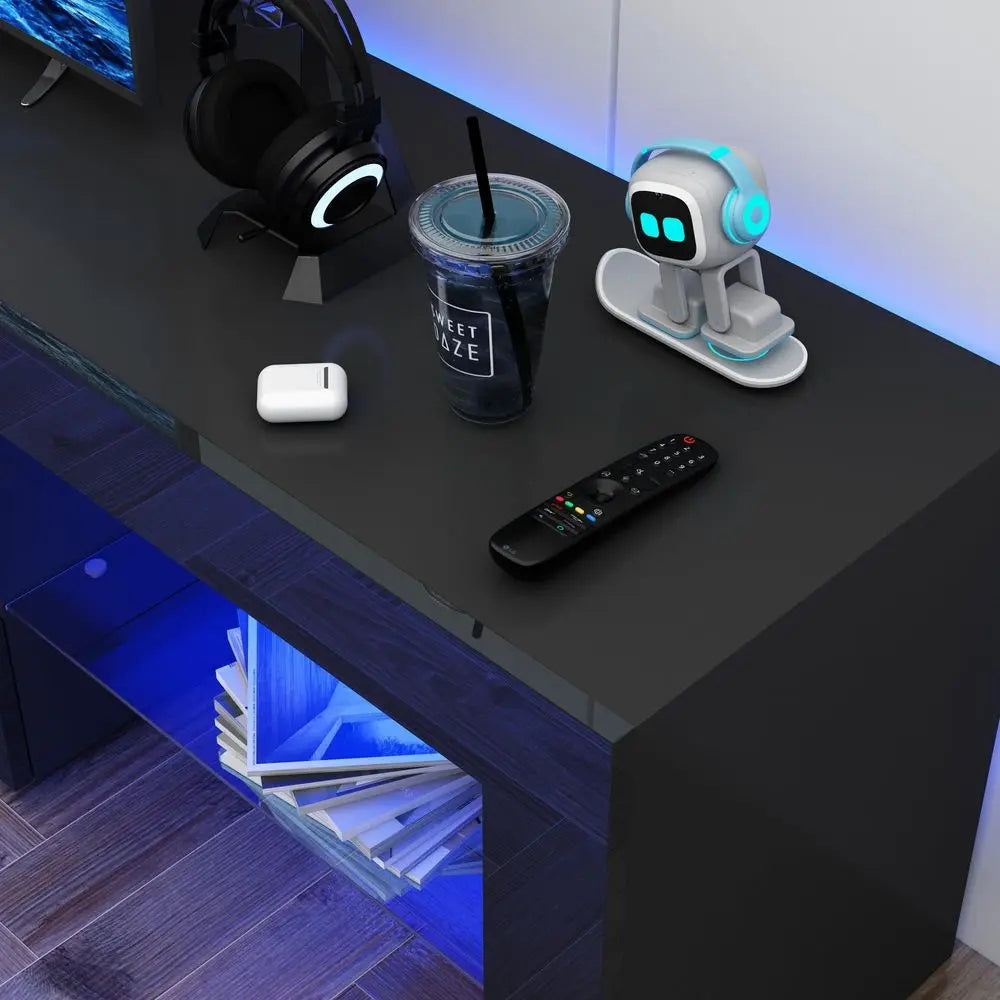 86IN LED TV Stand for 90 100 inch TV, High Glossy Modern Entertainment Center with Drawer and Led Lights, Television Table Medi