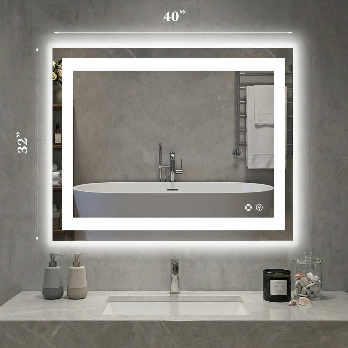 MCQ Rectangle LED Bathroom Mirror with Lights Tempered Glass Makeup Memory Function Dimmable Anti-Fog Front Lit Backlit Lighted Modern Vanity Mirror for Home Bedroom