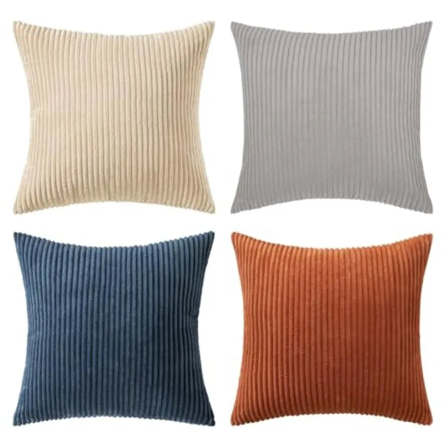 Boho Farmhouse Throw Pillow Covers 18x18 Inch Set of 4 Mordern Nordic Cushion Covers Soft Corduroy Spring Home Decor for Couch