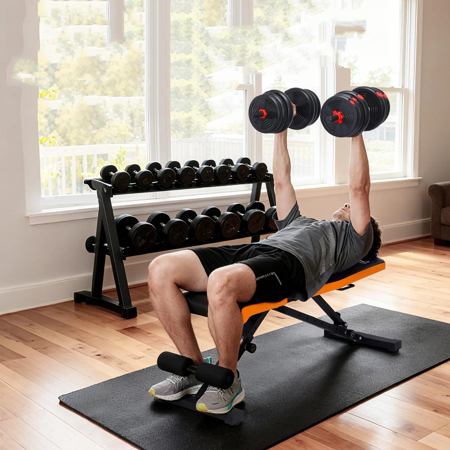 Heavy Duty 1000LB Adjustable FID Weight Bench, 8 Backrest 3 Seat Positions, Collapsible Space Saving Home Gym Bench with Enhanced Stability