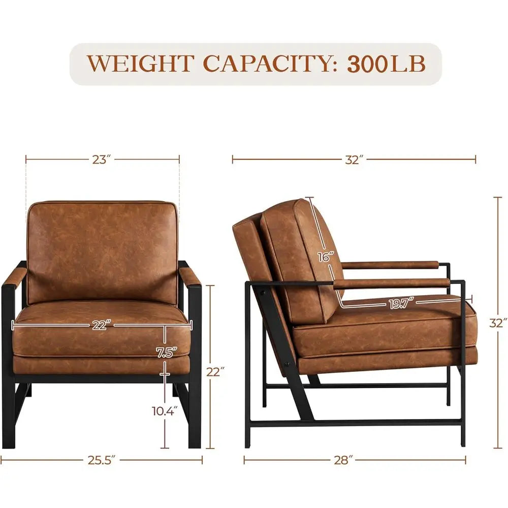 Set o 2 Accent Chairs or Living Room, Oversized aux Leather Chair, Century ern Reading Chair or Bedroom Waiting Room, Light Brow