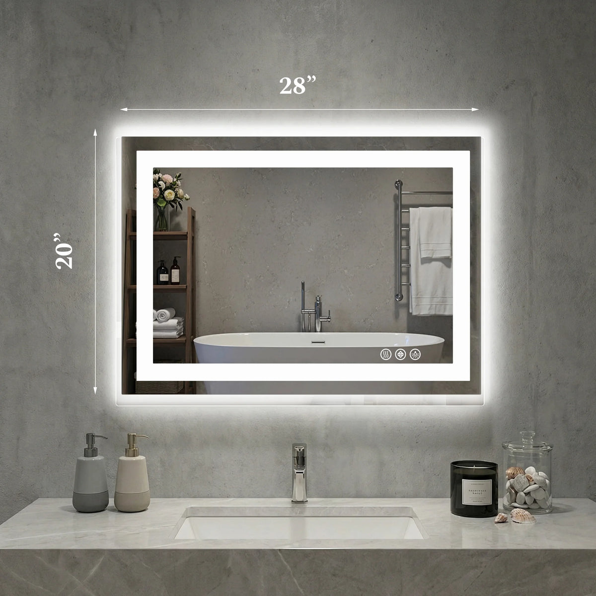 MCQ Rectangle LED Bathroom Mirror with Lights Tempered Glass Makeup Memory Function Dimmable Anti-Fog Front Lit Backlit Lighted Modern Vanity Mirror for Home Bedroom