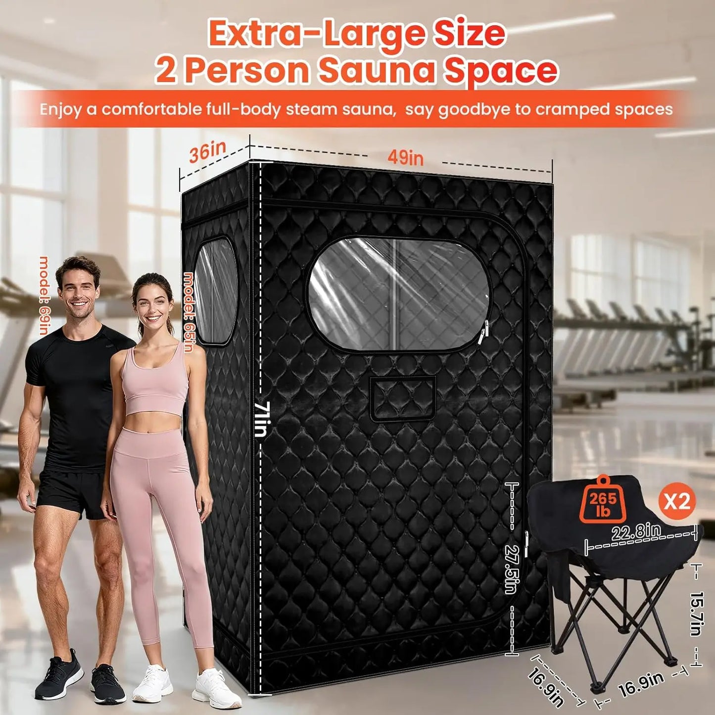 2 Person Sauna, Upgraded Portable Sauna for Home, Extra Large Personal Steam Sauna Box with 2 Steamer,