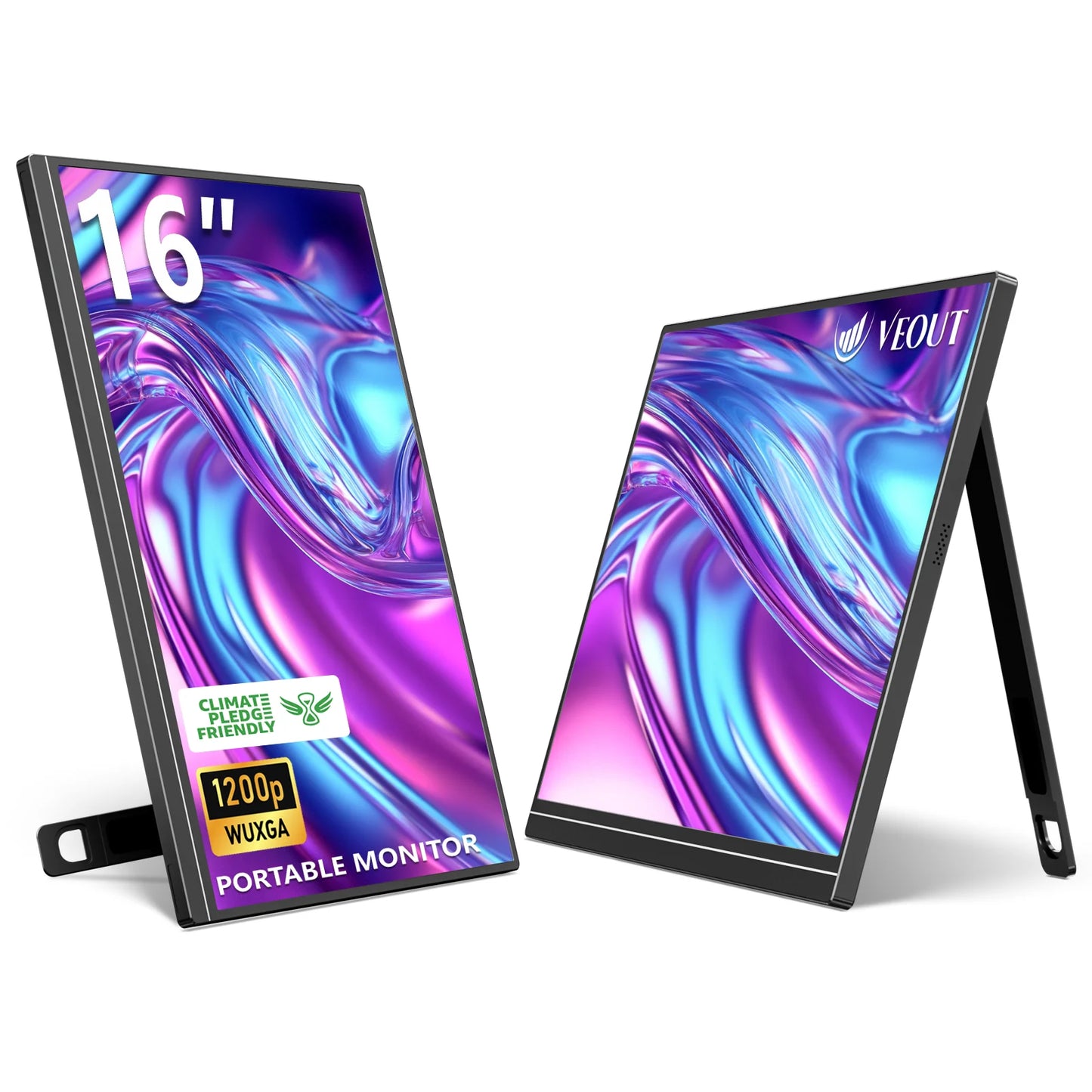 16“ VEOUT portable monitor 1920*1200P IPS,USB-C/HDMI,FreeSync 0.3" Ultra-Slim,Kickstand,4 Colors-Ideal for Gaming,Travel&Office