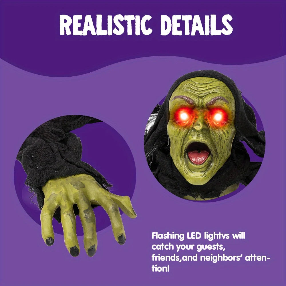 Halloween Decoration Outdoor Zombie Groundbreaker Halloween Outside Zombie Decor with Sound and Flashing Eyes, Scary Groundbreaker for Yard Lawn Graveyard Decorations