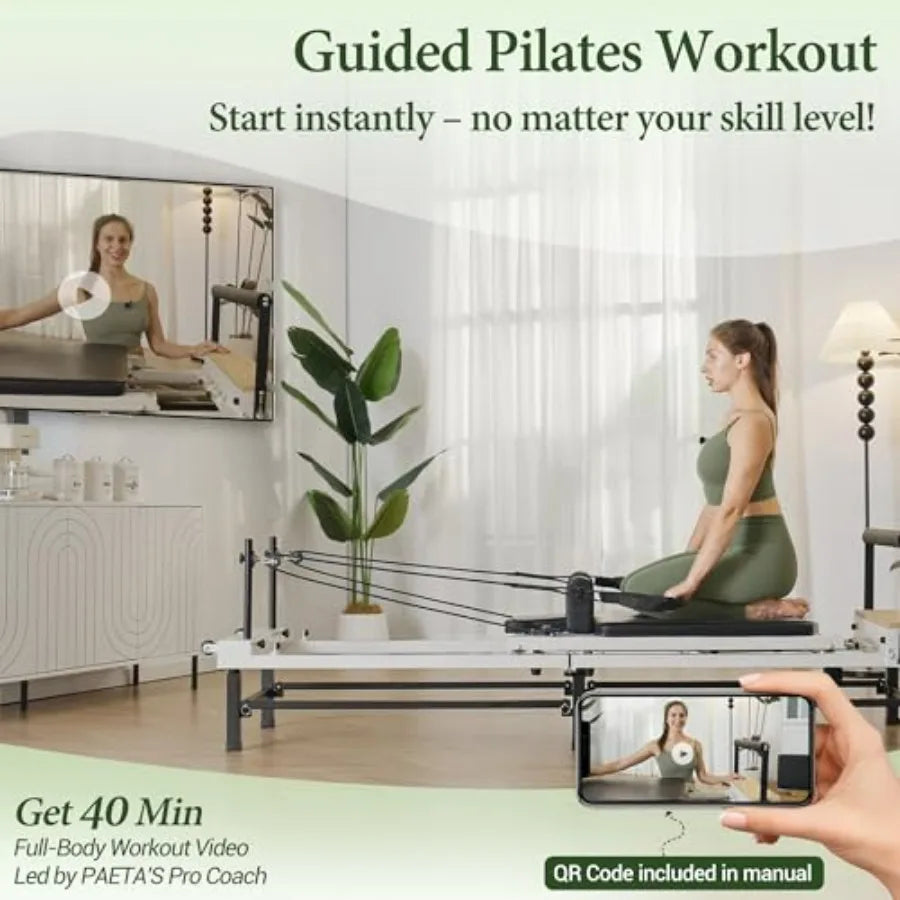Foldable Pilates Reformer 91 with Adjustable Hght Piano Wire Springs and Jump Board Black Fitness Equipment for Home Studio