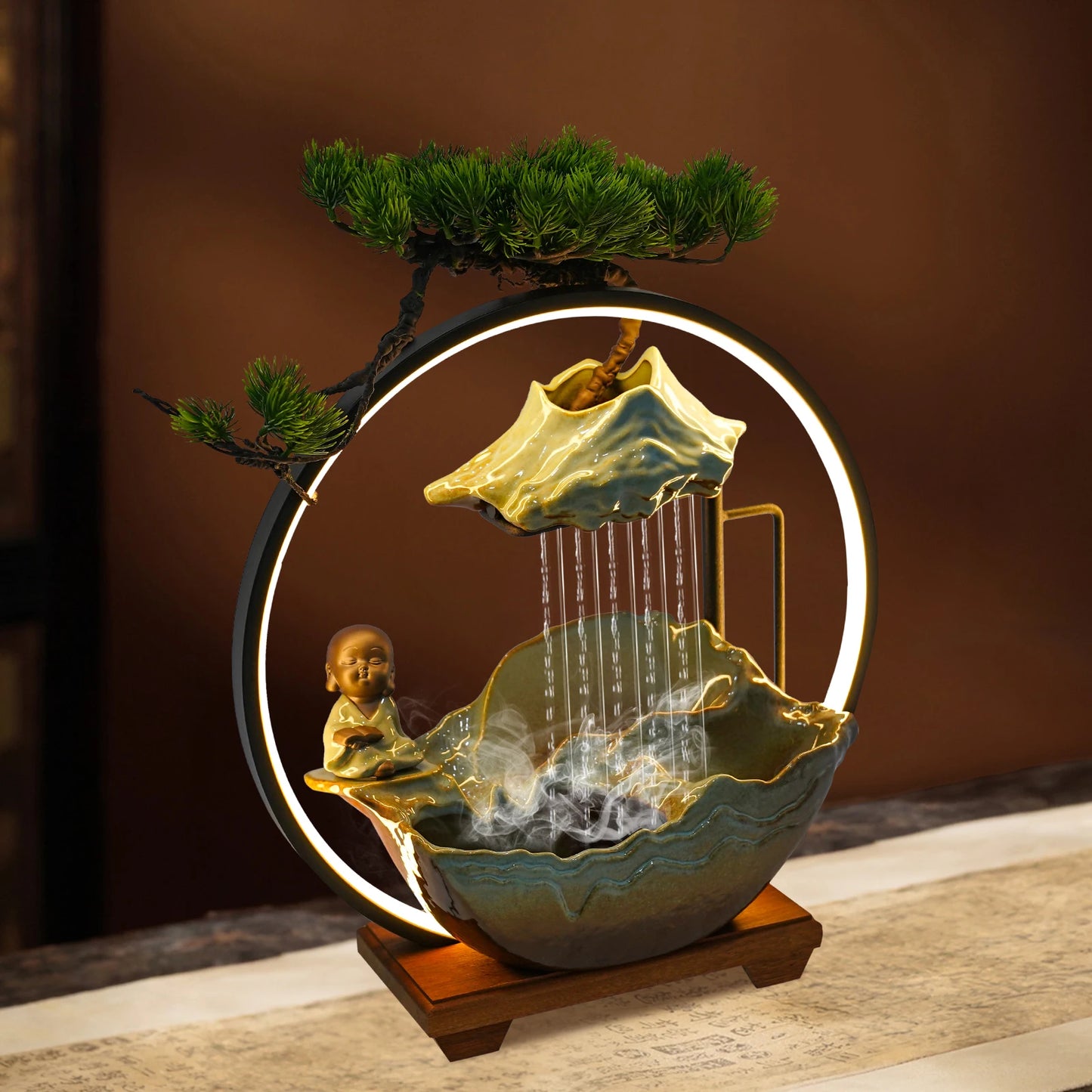 Desktop Water Fountain Decoration Chinese ancient style small flowing ornaments Poetry and Book Monk Ceramic decoration Indoor