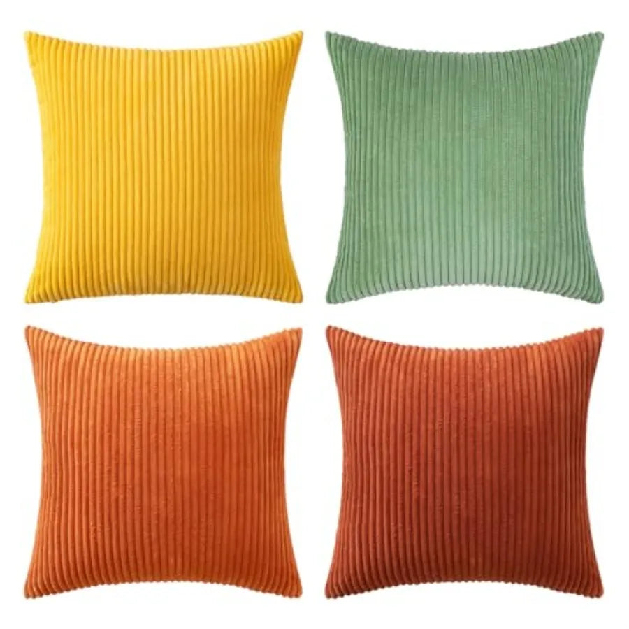 Boho Farmhouse Throw Pillow Covers 18x18 Inch Set of 4 Mordern Nordic Cushion Covers Soft Corduroy Spring Home Decor for Couch